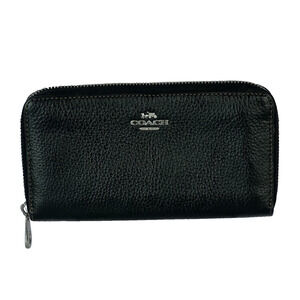 COACH Wallet Black Pebble Leather Long Zip Around Silver Hardware